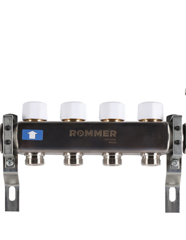 Коллектор ROMMER из нержавеющей стали в сборе с расходомерами 4 вых.