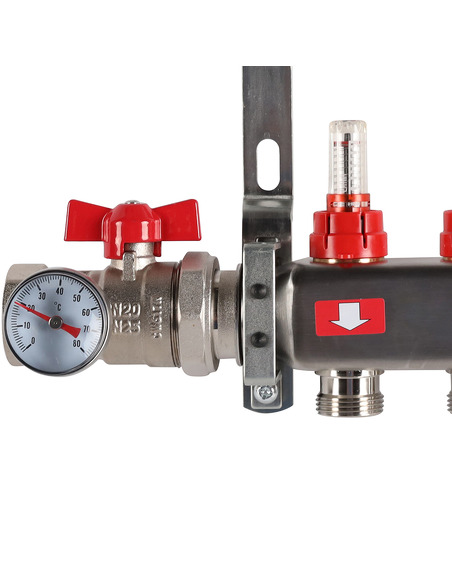 Коллектор ROMMER из нержавеющей стали в сборе с расходомерами 4 вых.