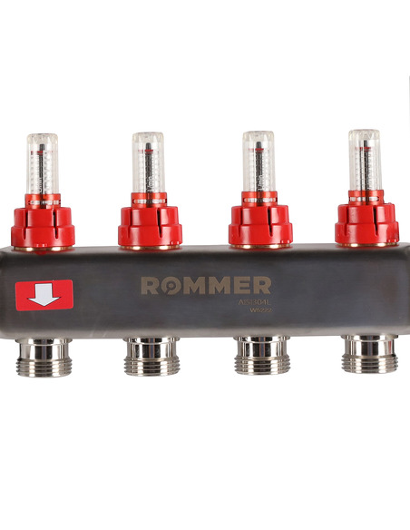 Коллектор ROMMER из нержавеющей стали в сборе с расходомерами 4 вых.