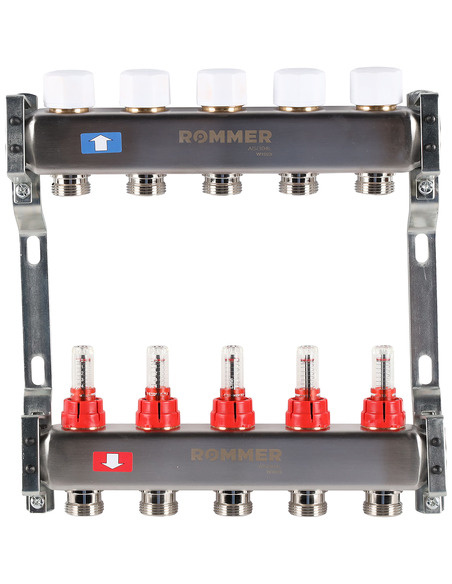 Коллектор ROMMER из нержавеющей стали с расходомерами 5 вых.