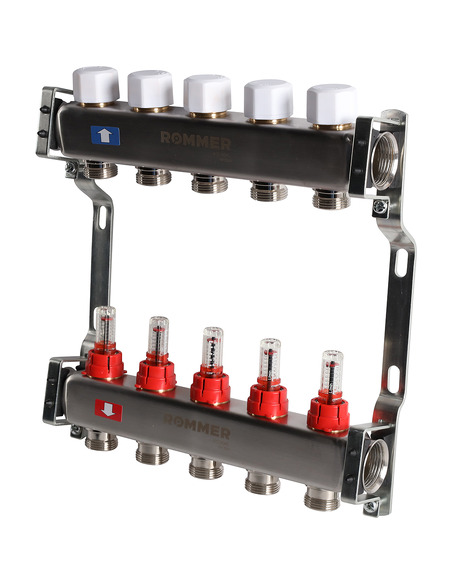 Коллектор ROMMER из нержавеющей стали с расходомерами 5 вых.