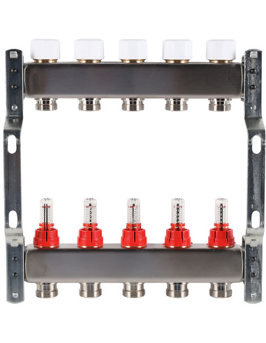 Коллектор ROMMER из нержавеющей стали с расходомерами 5 вых.