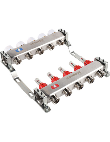 Коллектор ROMMER из нержавеющей стали с расходомерами 5 вых.