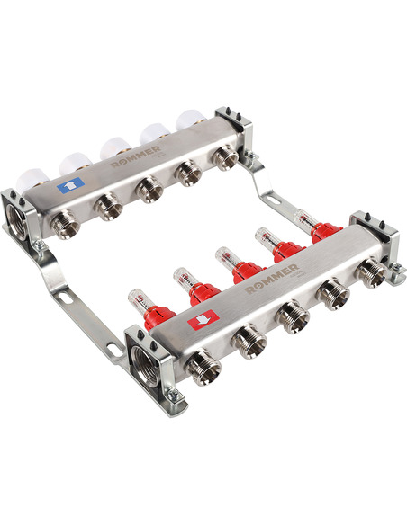 Коллектор ROMMER из нержавеющей стали с расходомерами 5 вых.