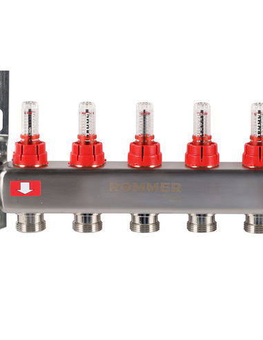 Коллектор ROMMER из нержавеющей стали с расходомерами 5 вых.