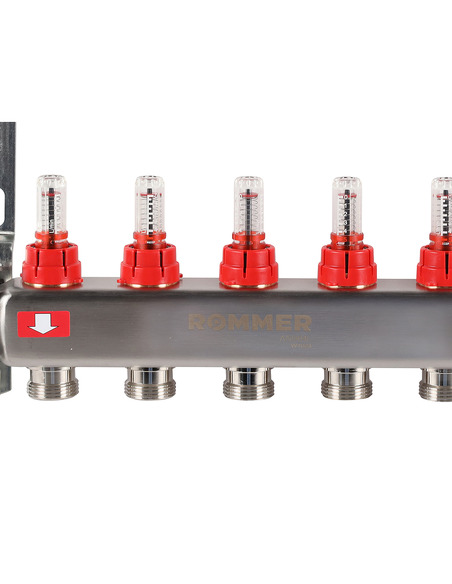 Коллектор ROMMER из нержавеющей стали с расходомерами 5 вых.