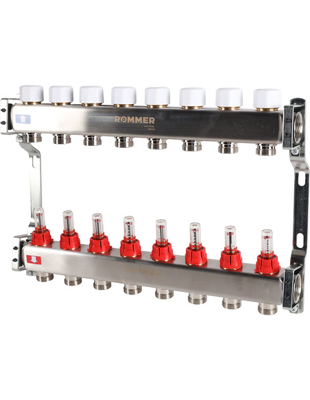 Коллектор ROMMER из нержавеющей стали с расходомерами 8 вых.