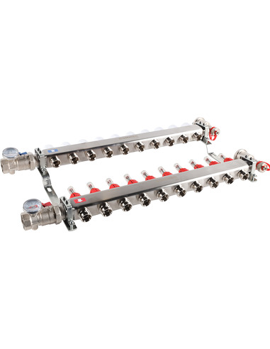 Коллектор ROMMER из нержавеющей стали в сборе с расходомерами 10 вых.