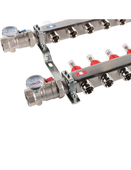 Коллектор ROMMER из нержавеющей стали в сборе с расходомерами 10 вых.