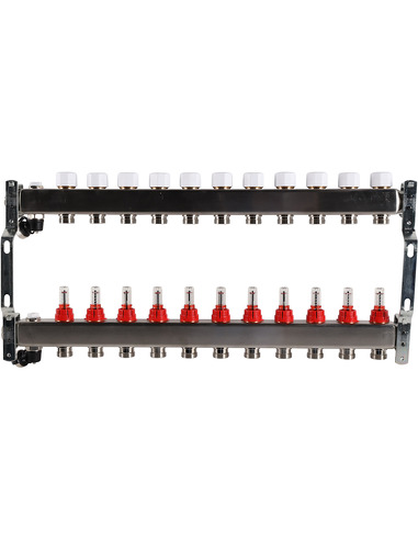 Коллектор ROMMER из нержавеющей стали с расходомерами 11 вых. с воздухоотводчиком и сливом