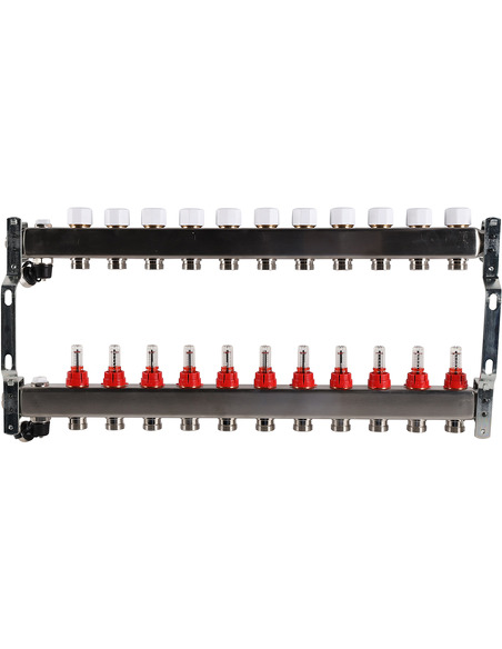 Коллектор ROMMER из нержавеющей стали с расходомерами 11 вых. с воздухоотводчиком и сливом