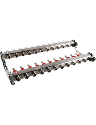 Коллектор ROMMER из нержавеющей стали с расходомерами 11 вых. с воздухоотводчиком и сливом