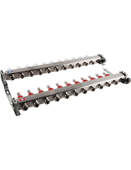 Коллектор ROMMER из нержавеющей стали с расходомерами 11 вых. с воздухоотводчиком и сливом