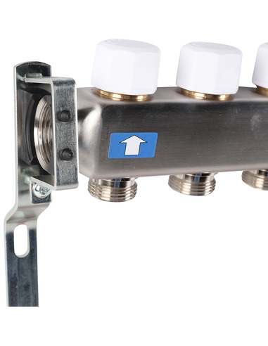 Коллектор ROMMER из нержавеющей стали с расходомерами 11 вых. с воздухоотводчиком и сливом