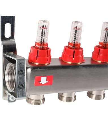 Коллектор ROMMER из нержавеющей стали с расходомерами 11 вых. с воздухоотводчиком и сливом