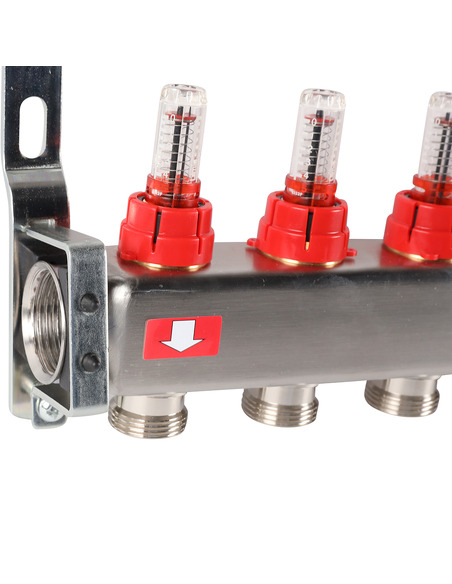 Коллектор ROMMER из нержавеющей стали с расходомерами 11 вых. с воздухоотводчиком и сливом