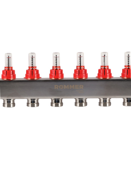 Коллектор ROMMER из нержавеющей стали с расходомерами 11 вых. с воздухоотводчиком и сливом