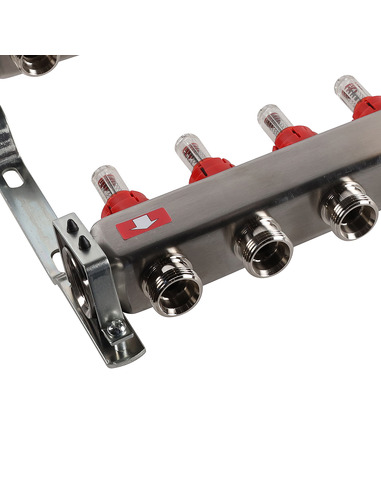 Коллектор ROMMER из нержавеющей стали с расходомерами 11 вых. с воздухоотводчиком и сливом