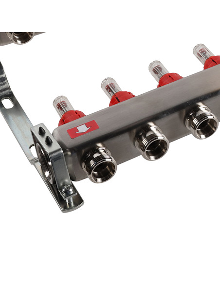 Коллектор ROMMER из нержавеющей стали с расходомерами 11 вых. с воздухоотводчиком и сливом