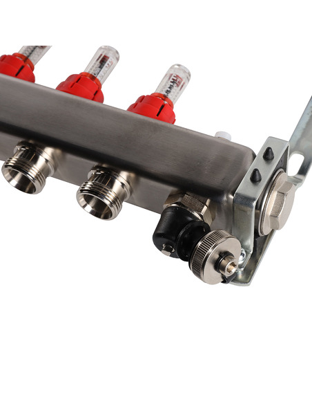 Коллектор ROMMER из нержавеющей стали с расходомерами 11 вых. с воздухоотводчиком и сливом