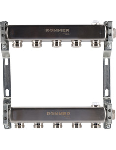 Коллектор ROMMER из нержавеющей стали для радиаторной разводки 5 вых. с воздухоотводчиком