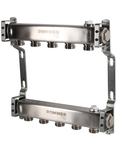 Коллектор ROMMER из нержавеющей стали для радиаторной разводки 5 вых. с воздухоотводчиком