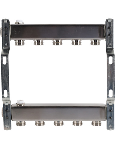 Коллектор ROMMER из нержавеющей стали для радиаторной разводки 5 вых. с воздухоотводчиком