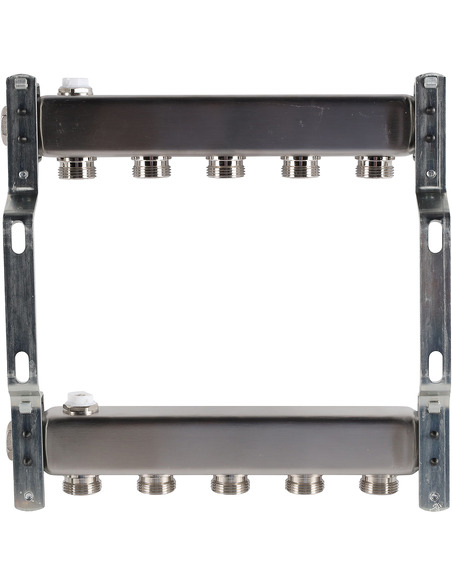 Коллектор ROMMER из нержавеющей стали для радиаторной разводки 5 вых. с воздухоотводчиком