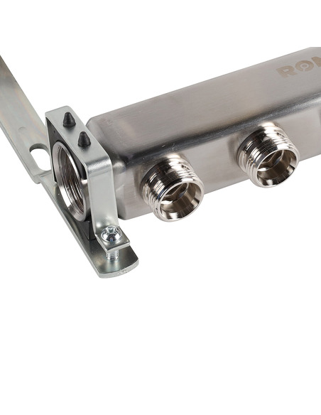 Коллектор ROMMER из нержавеющей стали для радиаторной разводки 5 вых. с воздухоотводчиком