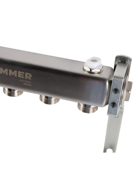 Коллектор ROMMER из нержавеющей стали для радиаторной разводки 5 вых. с воздухоотводчиком