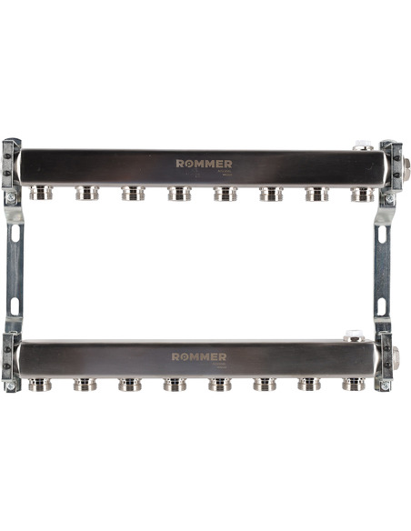 Коллектор ROMMER из нержавеющей стали для радиаторной разводки 8 вых. с воздухоотводчиком