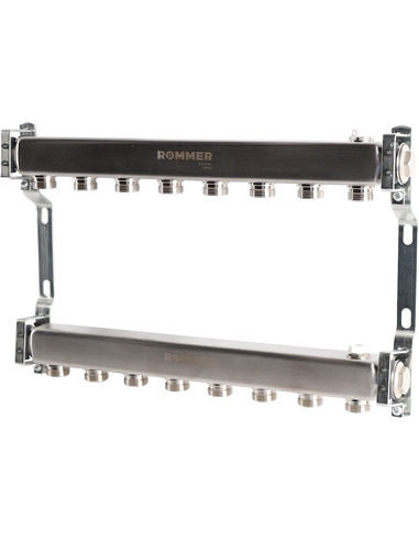 Коллектор ROMMER из нержавеющей стали для радиаторной разводки 8 вых. с воздухоотводчиком