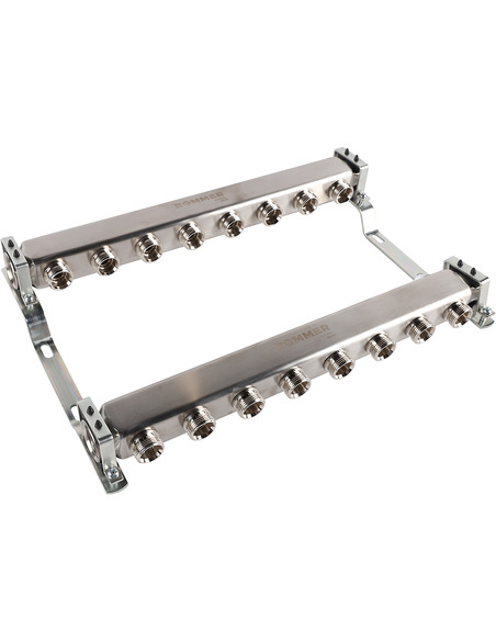 Коллектор ROMMER из нержавеющей стали для радиаторной разводки 8 вых. с воздухоотводчиком