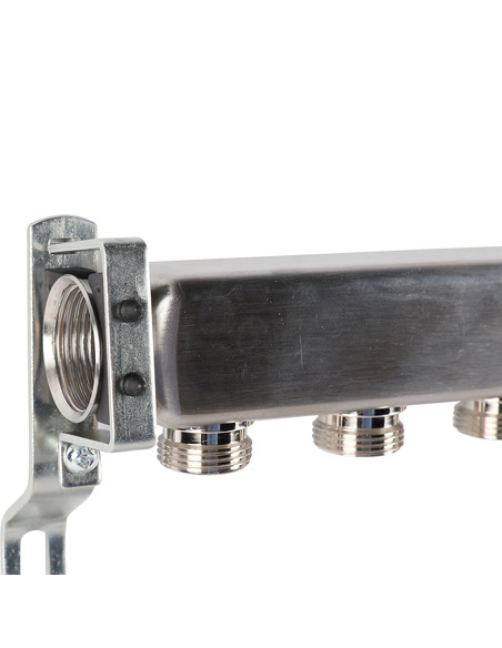 Коллектор ROMMER из нержавеющей стали для радиаторной разводки 8 вых. с воздухоотводчиком