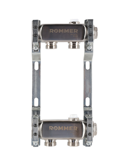 Коллектор ROMMER из нержавеющей стали для радиаторной разводки 2 вых. с воздухоотводчиком