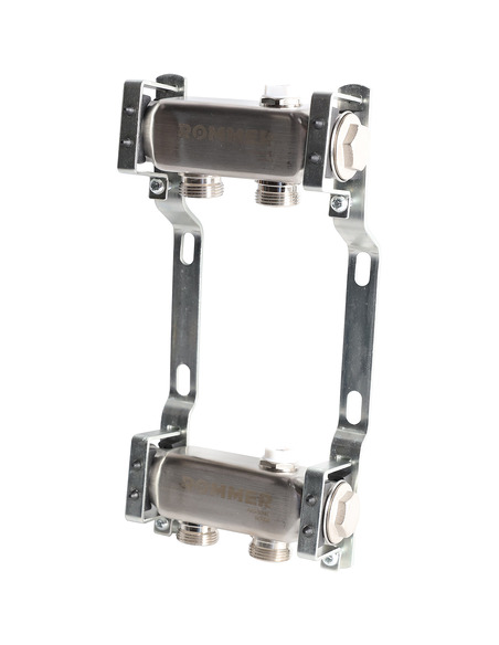 Коллектор ROMMER из нержавеющей стали для радиаторной разводки 2 вых. с воздухоотводчиком