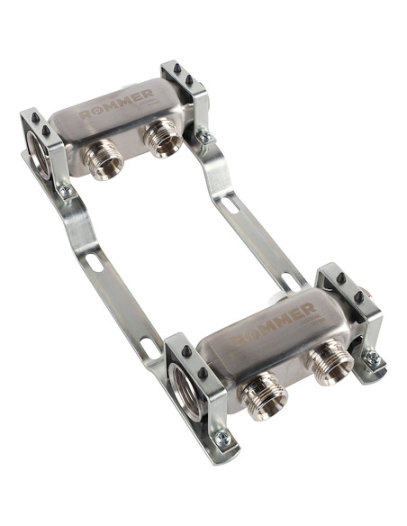 Коллектор ROMMER из нержавеющей стали для радиаторной разводки 2 вых. с воздухоотводчиком