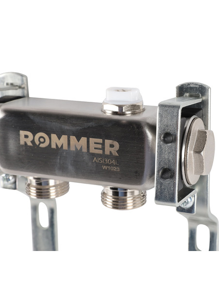 Коллектор ROMMER из нержавеющей стали для радиаторной разводки 2 вых. с воздухоотводчиком