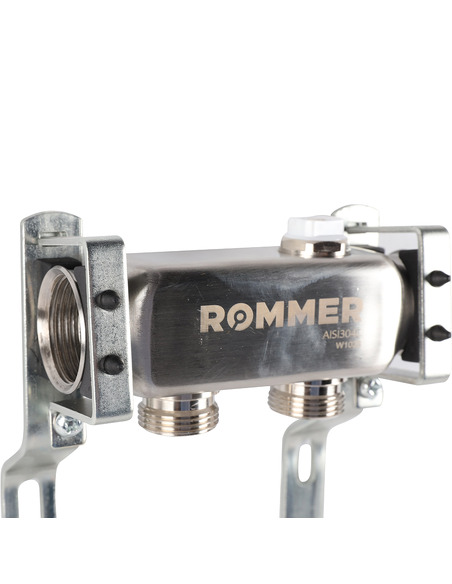 Коллектор ROMMER из нержавеющей стали для радиаторной разводки 2 вых. с воздухоотводчиком