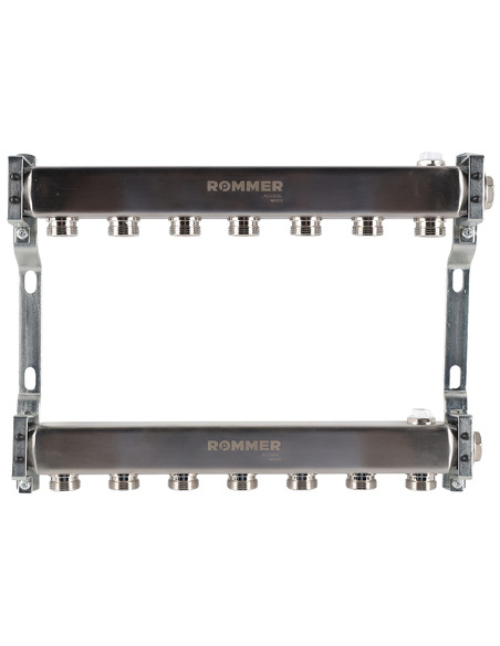 Коллектор ROMMER из нержавеющей стали для радиаторной разводки 7 вых. с воздухоотводчиком