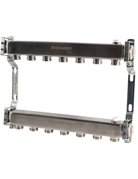 Коллектор ROMMER из нержавеющей стали для радиаторной разводки 7 вых. с воздухоотводчиком