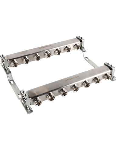 Коллектор ROMMER из нержавеющей стали для радиаторной разводки 7 вых. с воздухоотводчиком