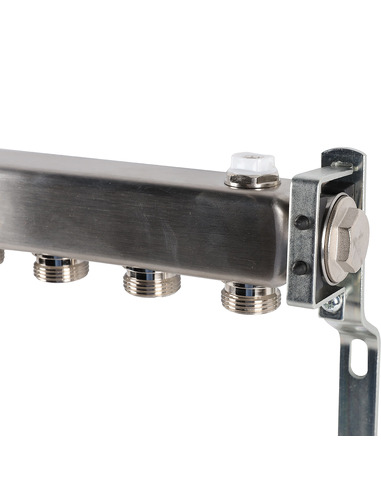 Коллектор ROMMER из нержавеющей стали для радиаторной разводки 7 вых. с воздухоотводчиком