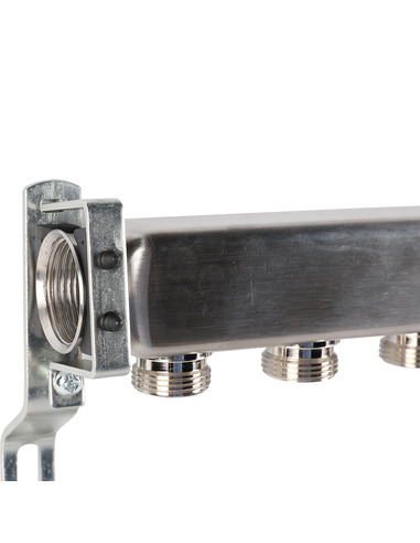 Коллектор ROMMER из нержавеющей стали для радиаторной разводки 7 вых. с воздухоотводчиком