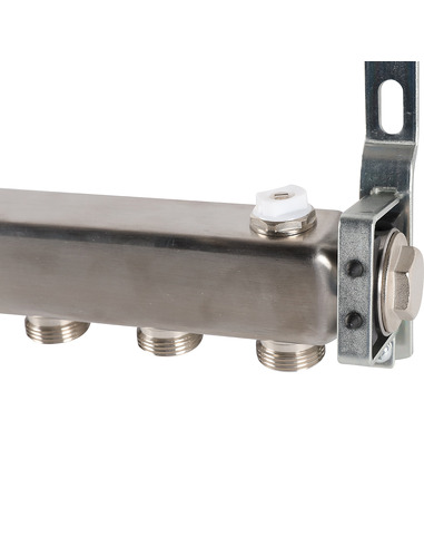 Коллектор ROMMER из нержавеющей стали для радиаторной разводки 7 вых. с воздухоотводчиком