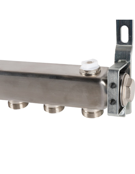 Коллектор ROMMER из нержавеющей стали для радиаторной разводки 7 вых. с воздухоотводчиком