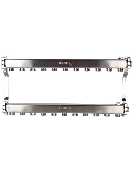Коллектор ROMMER из нержавеющей стали для радиаторной разводки 11 вых. с воздухоотводчиком