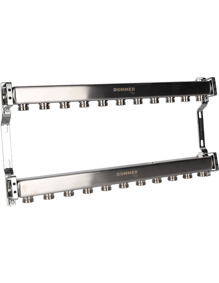 Коллектор ROMMER из нержавеющей стали для радиаторной разводки 11 вых. с воздухоотводчиком