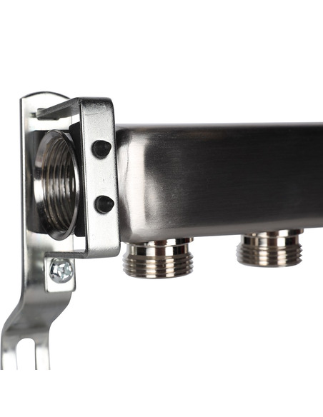 Коллектор ROMMER из нержавеющей стали для радиаторной разводки 11 вых. с воздухоотводчиком