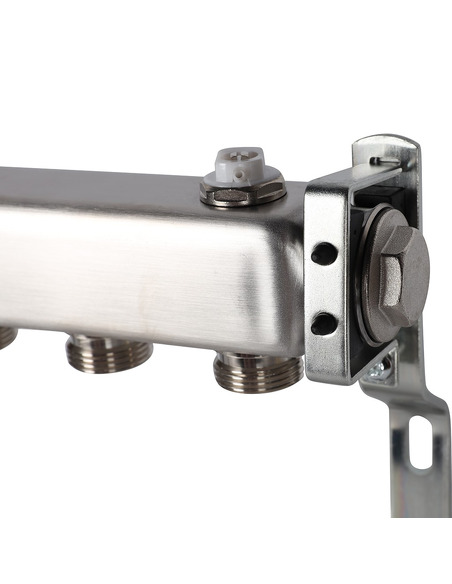 Коллектор ROMMER из нержавеющей стали для радиаторной разводки 11 вых. с воздухоотводчиком